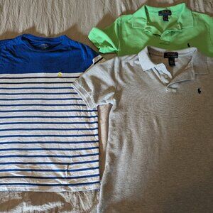 Ralph Lauren Boys 10-12 Solid Polo's (Green & Gray) and Striped Shirt